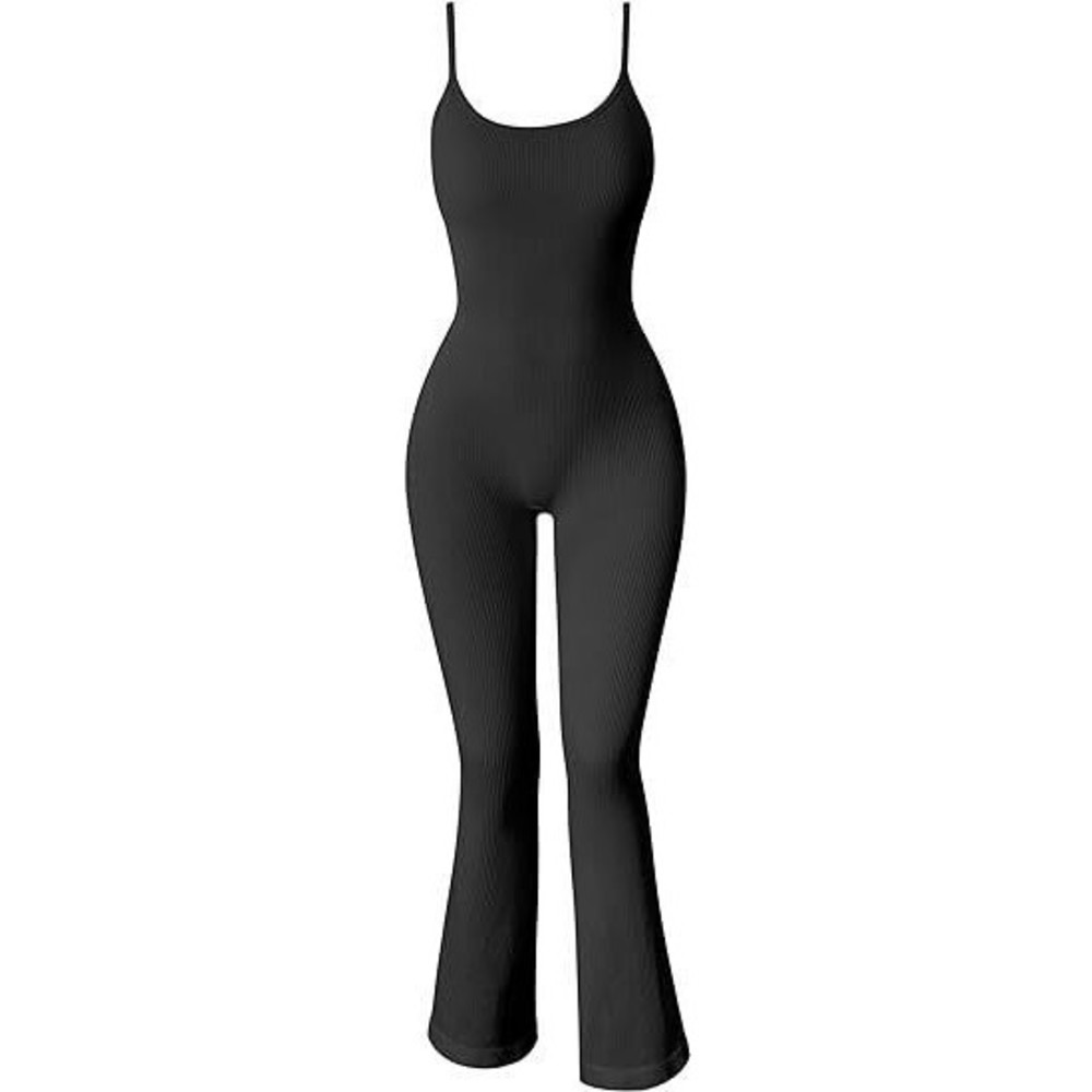Women One Piece Bodycon Bodysuit Size Large Spaghetti Strap Jumpsuit Black MN1